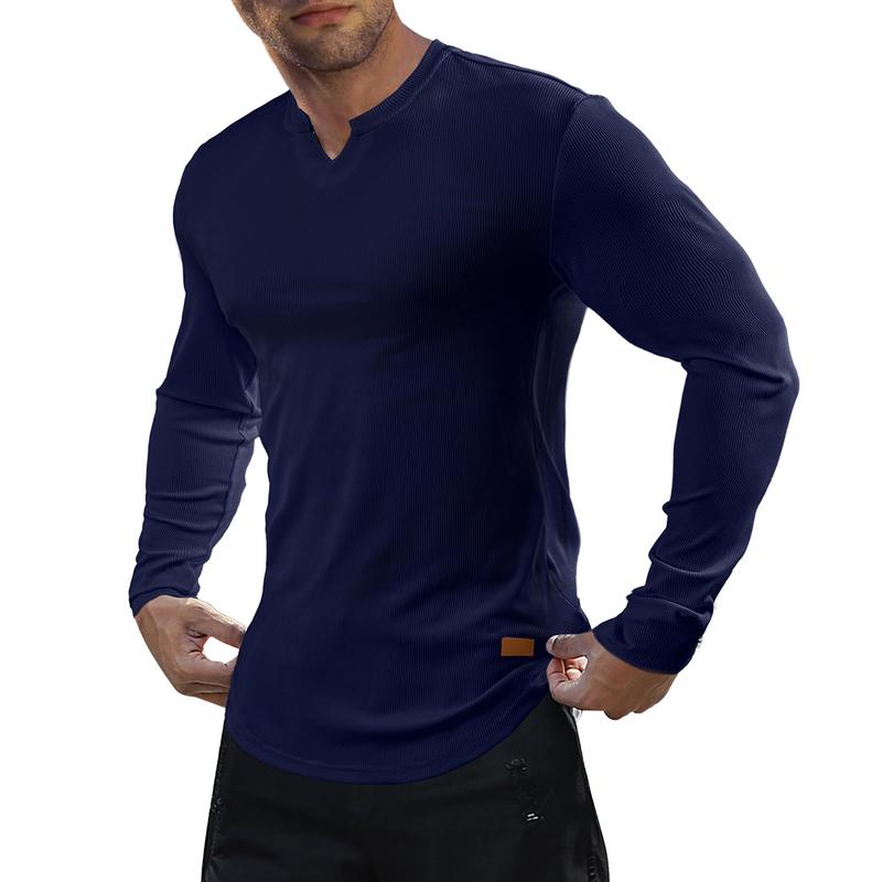 Men’s Slim Fit Ribbed V-Neck Long Sleeve Muscle T-Shirt