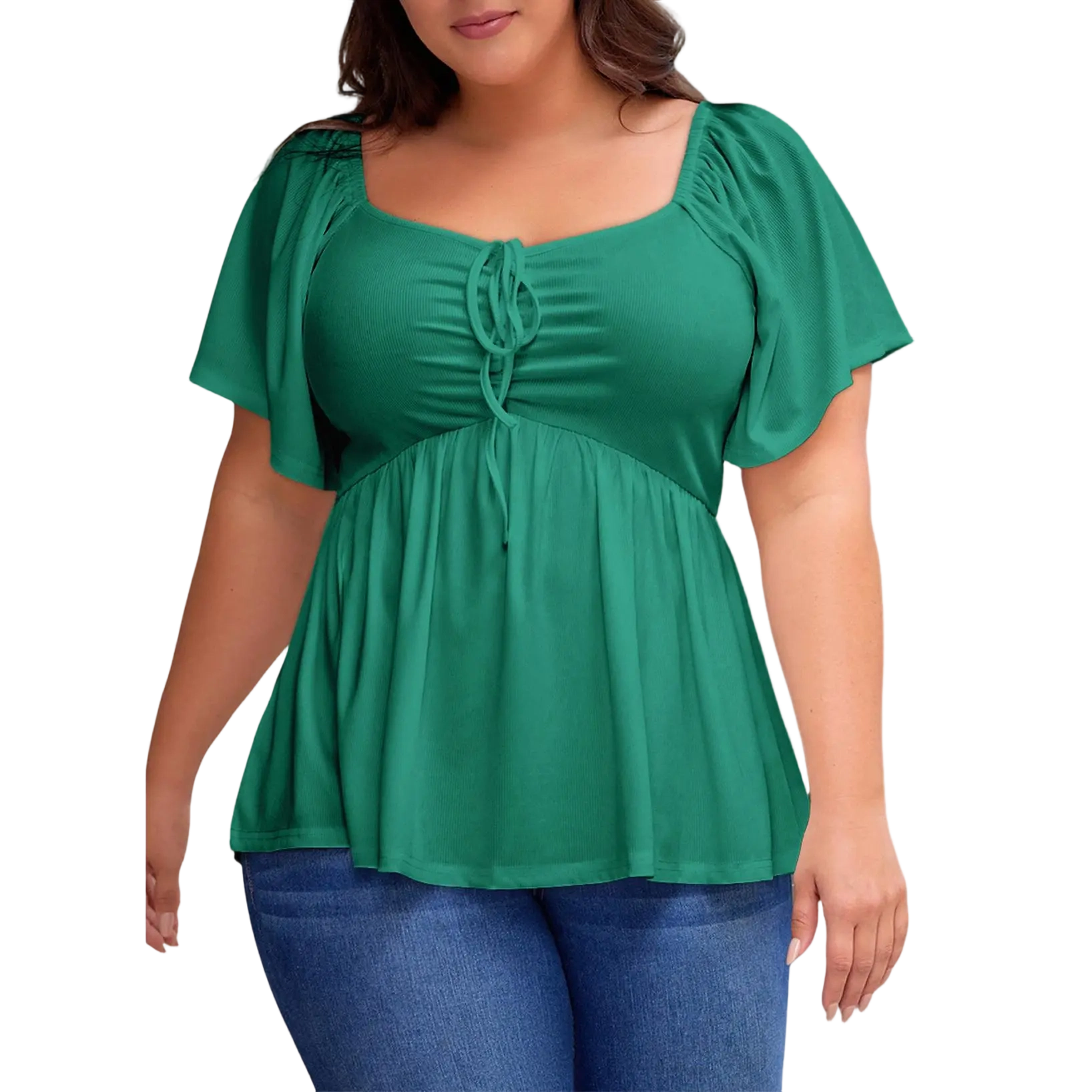 Women Plus Size Sweetheart Neck Short Sleeve Shirred Peplum Blouse Tops Shirts(1X-5X)