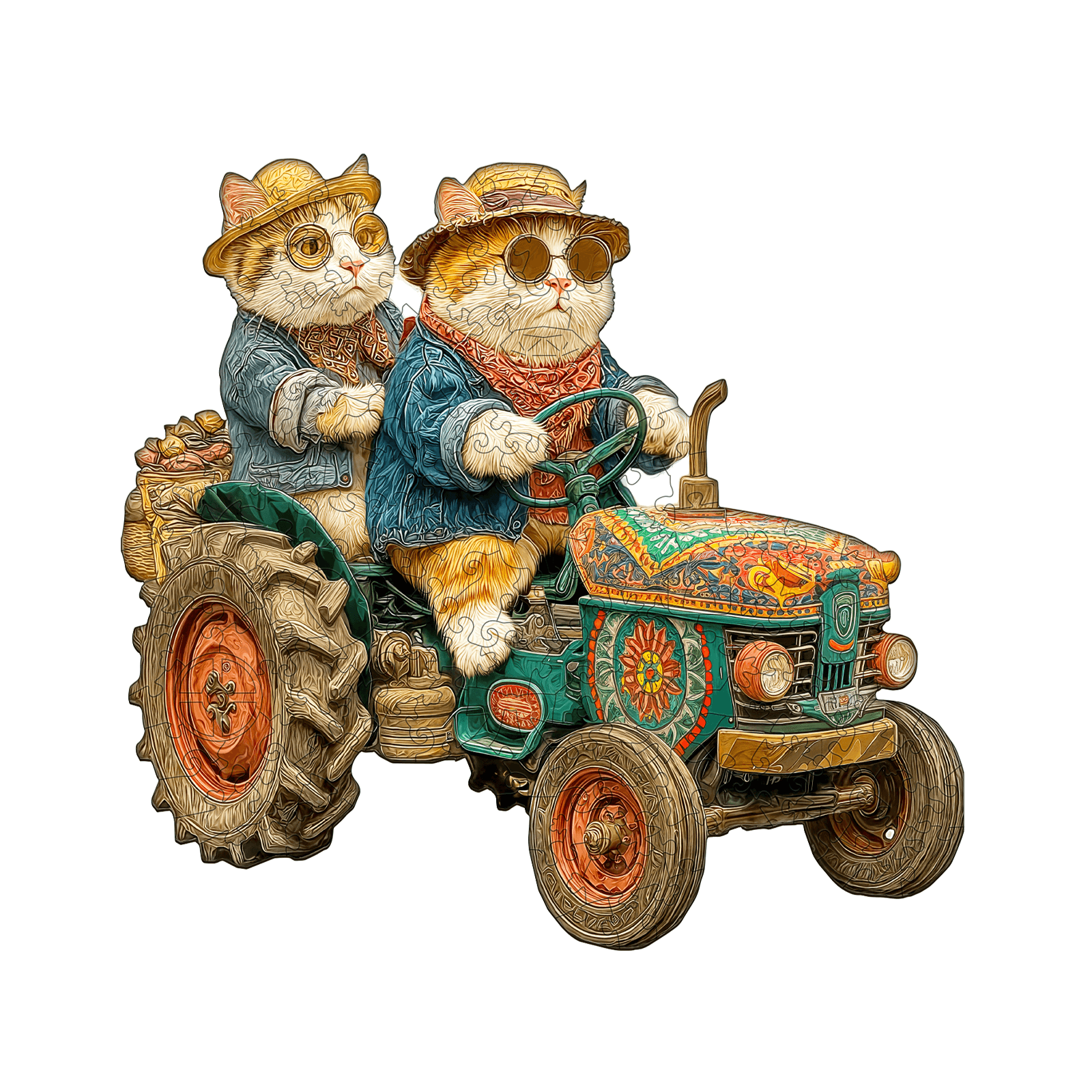 Kitten Tractor Wooden Jigsaw Puzzle