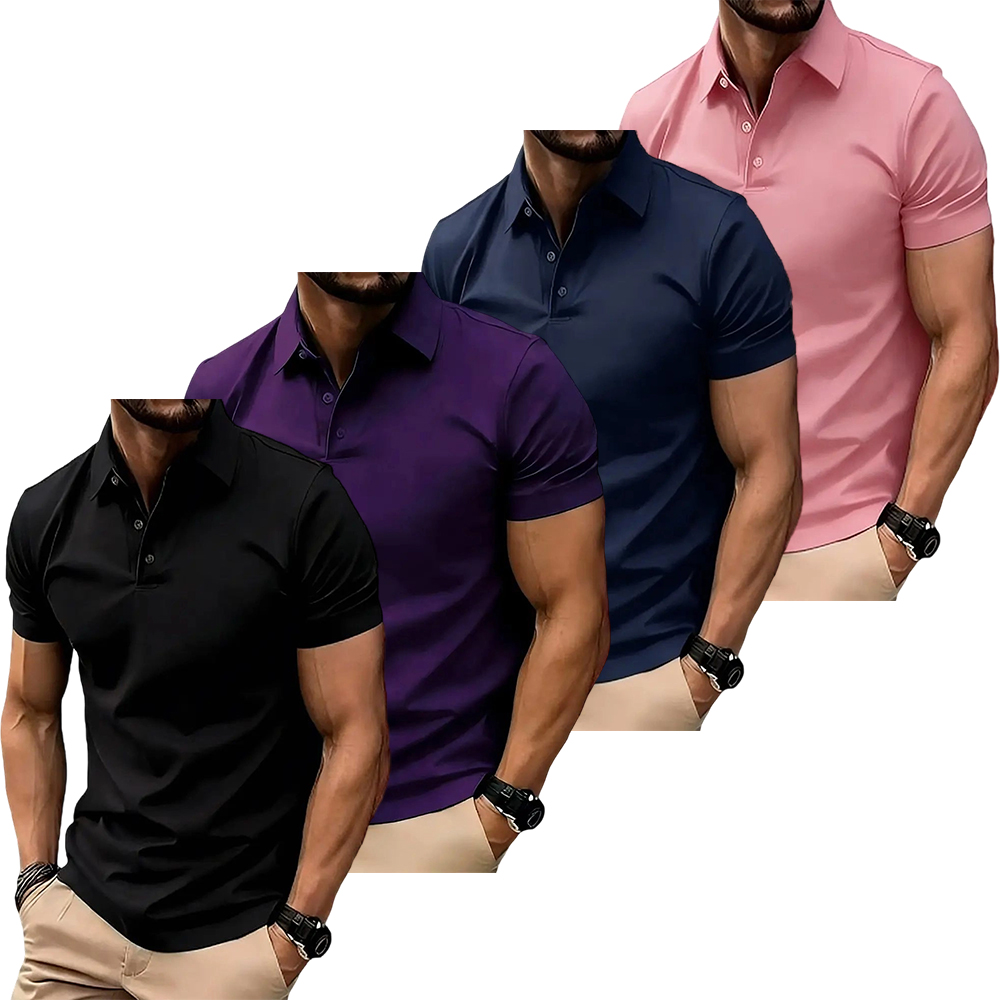 Men's Casual POLO Shirt, Solid Color Button Versatile Basic