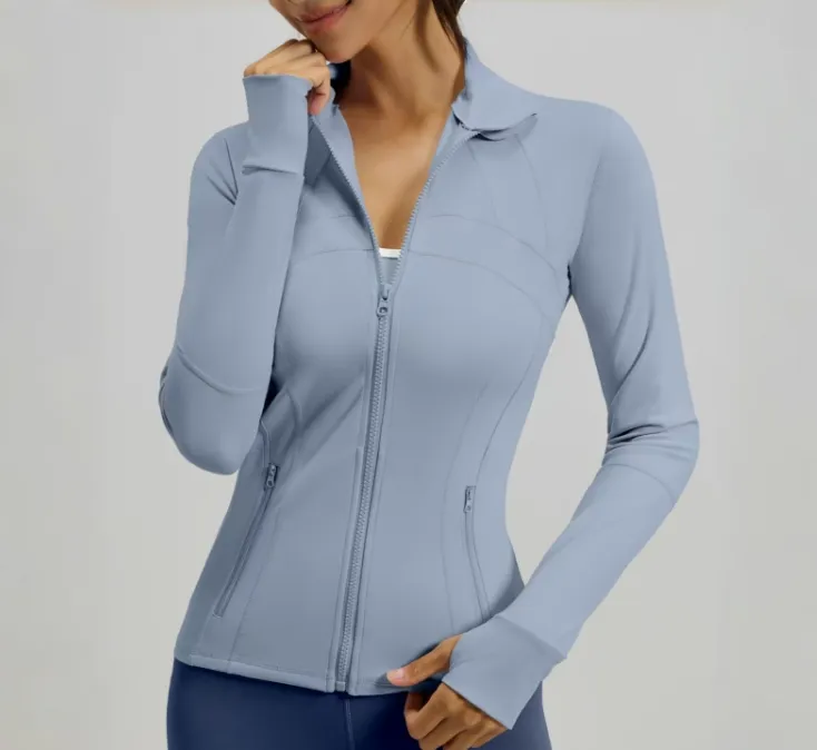 Women’s Slim Fit Full Zip Athletic Jacket with Zip Pockets – Long Sleeve Workout Top