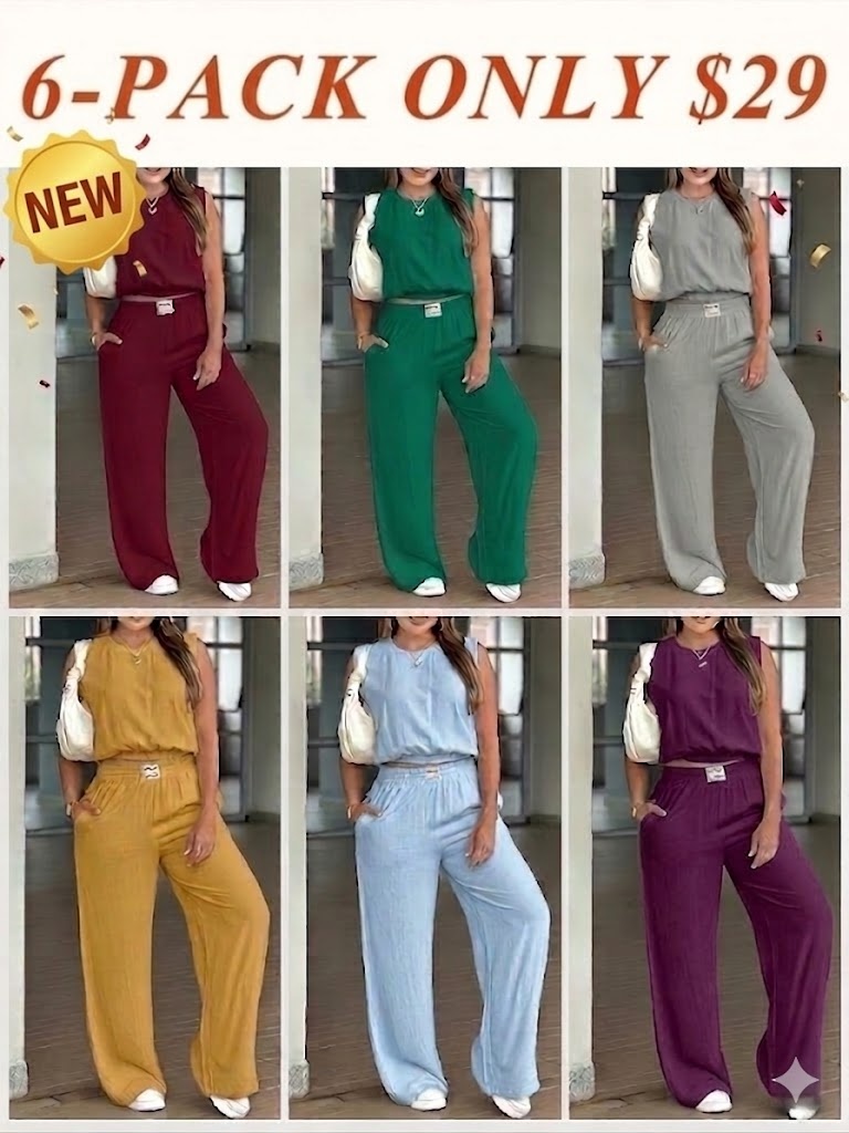 Women's 2-Piece Solid Color Tank Top & Wide Leg Pants Set