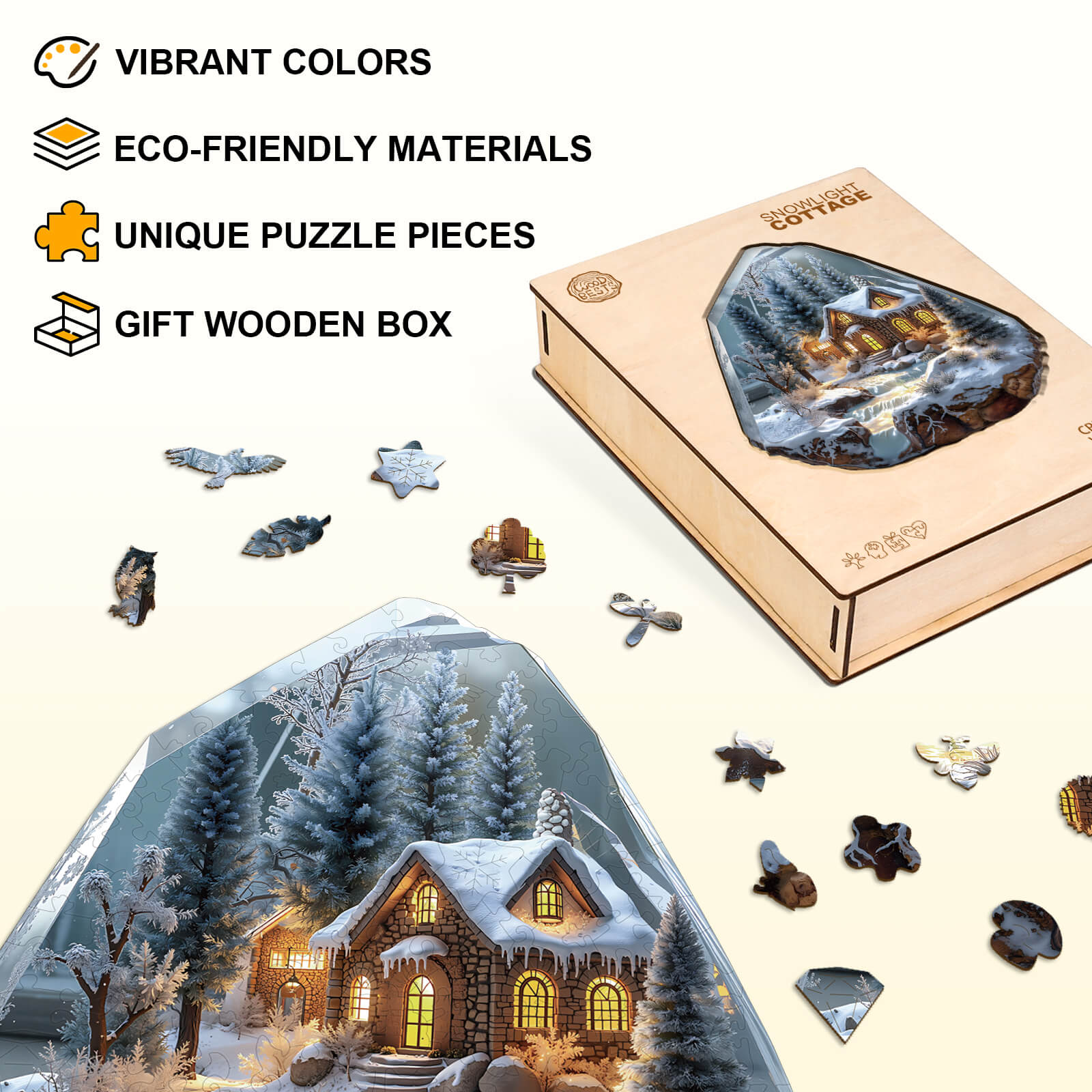 Snowlight Cottage Wooden Jigsaw Puzzle