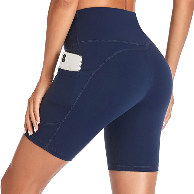High Waist Athletic Yoga Shorts,Soft Shorts,Breathable, Pocketed Stretchable Tight Fit Gym Wear For Daily Workout
