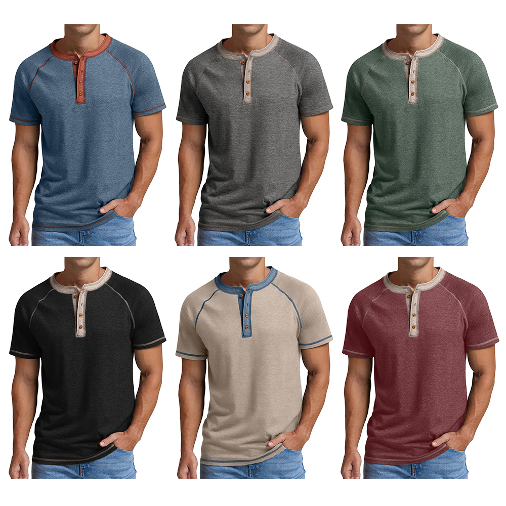 Men's Knitted Contrast Color Short Sleeve T-Shirt