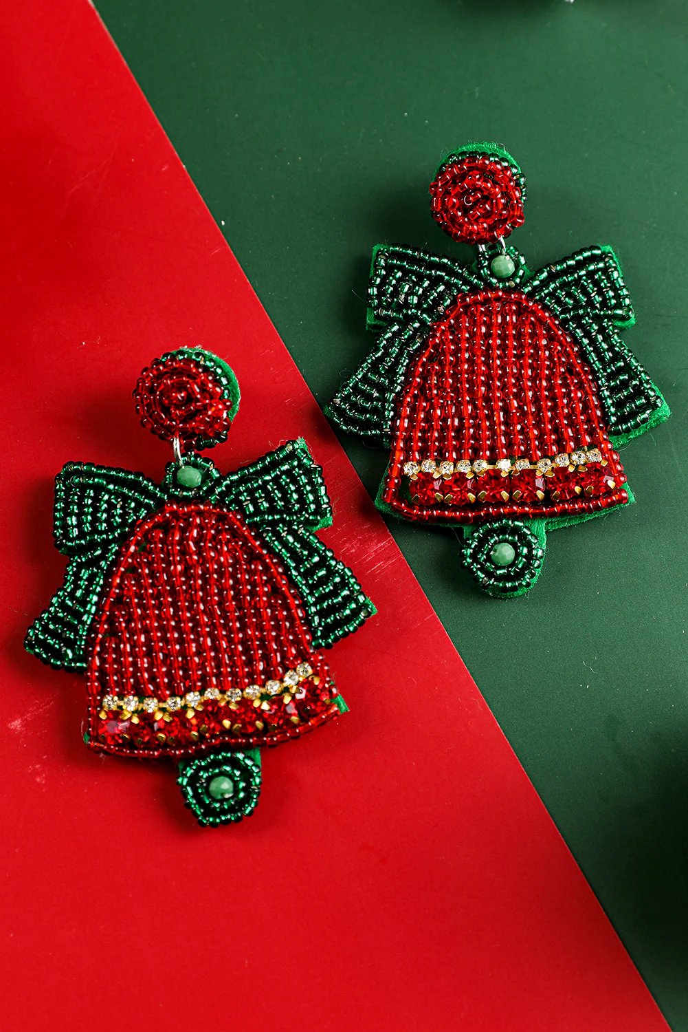 Racing Red Christmas Bell Beaded Drop Earrings