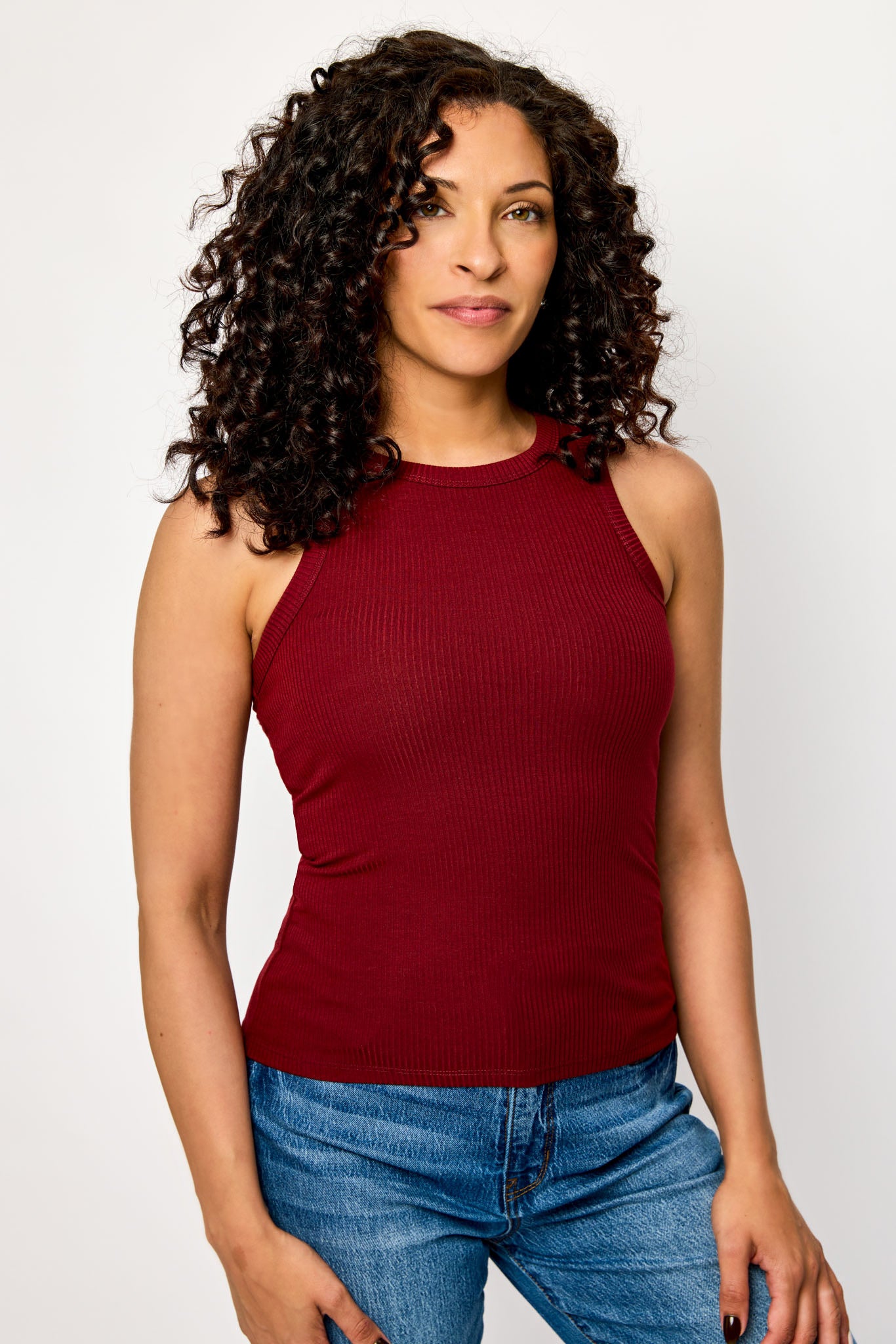 Ribbed Crew-Neck Racerback Tank