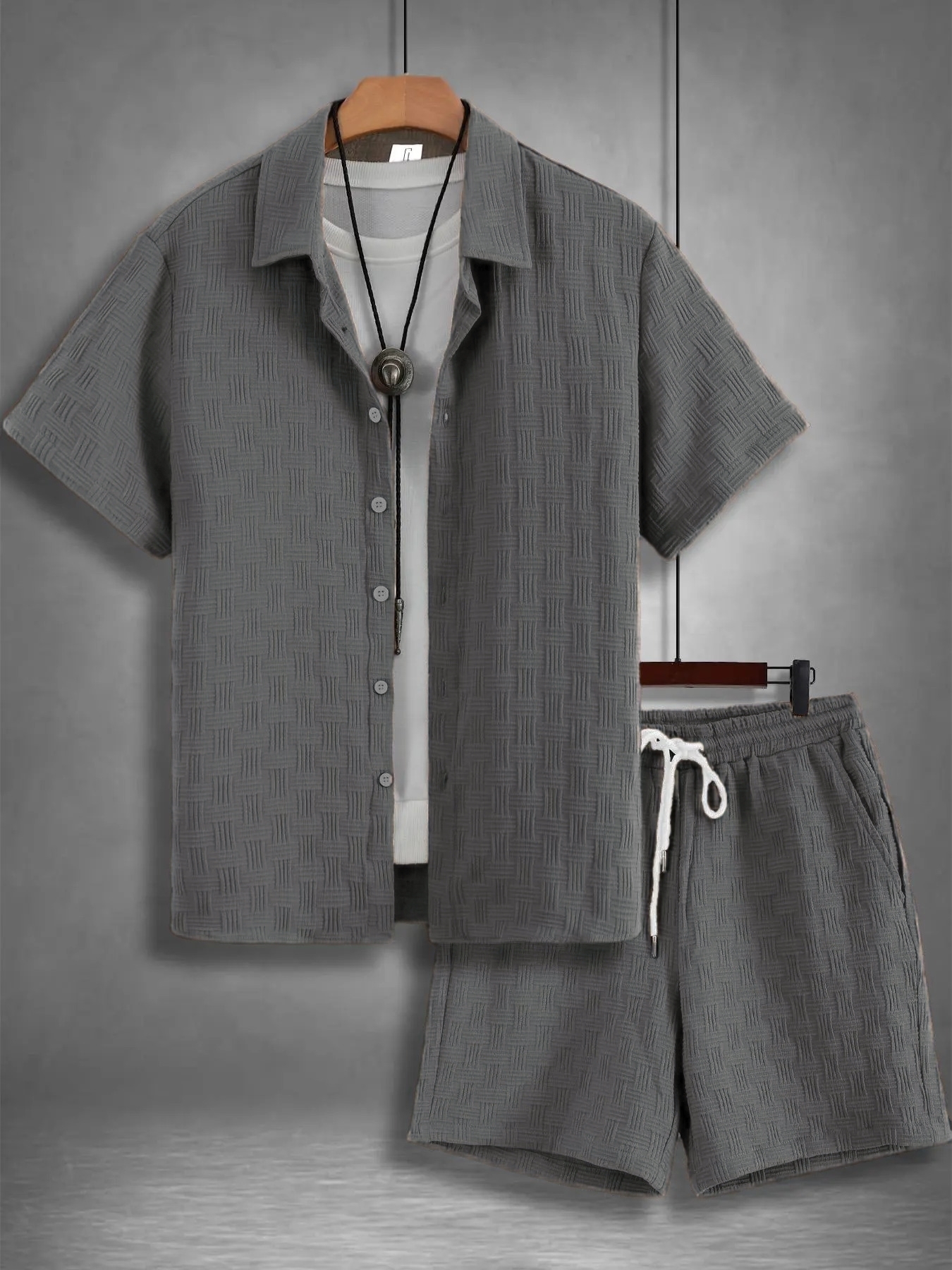 Men's Regular Fit Short Sleeve Pajama Two-piece Set Summer Sleepwear
