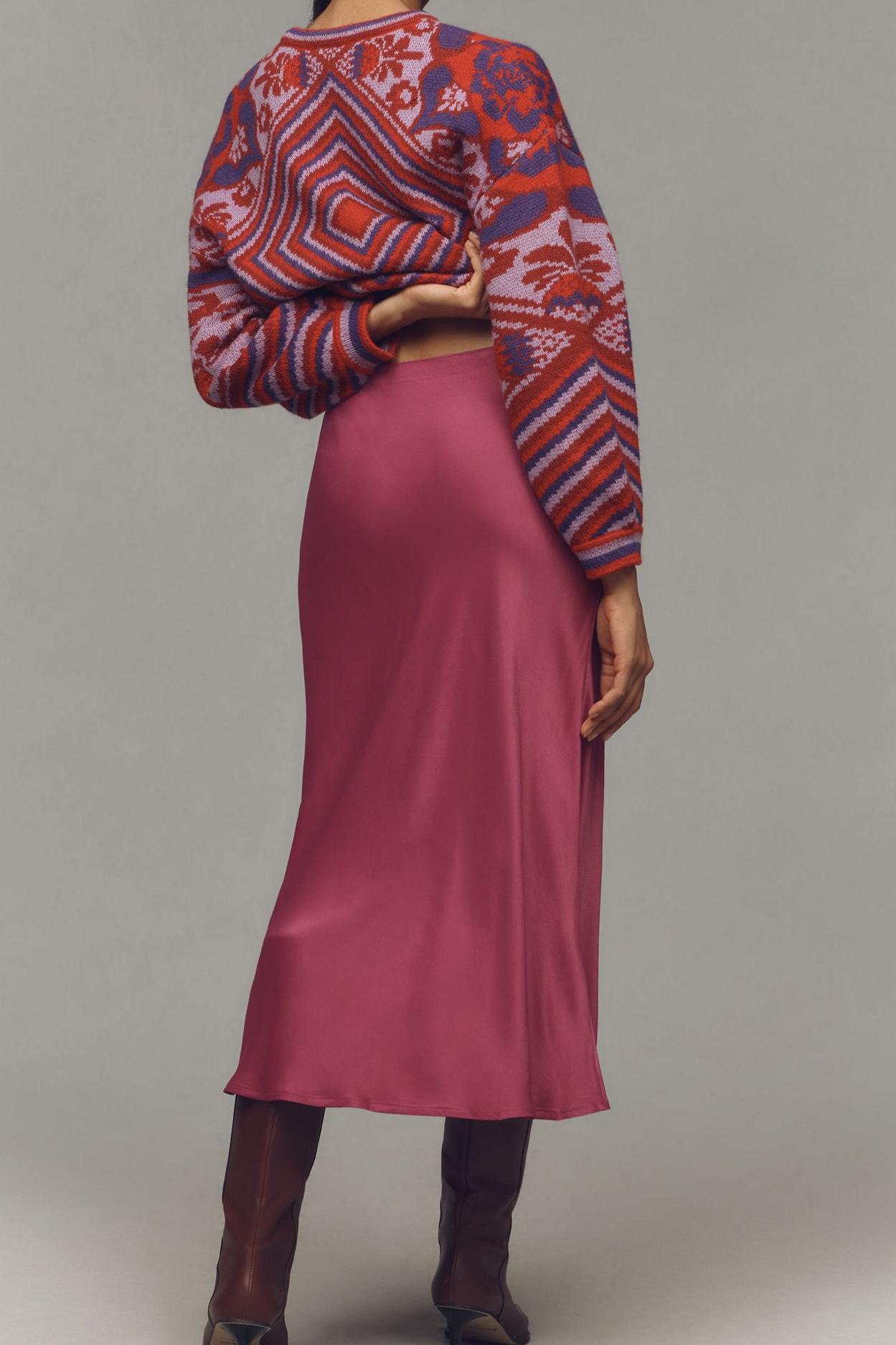 Pink Satin Midi Skirt