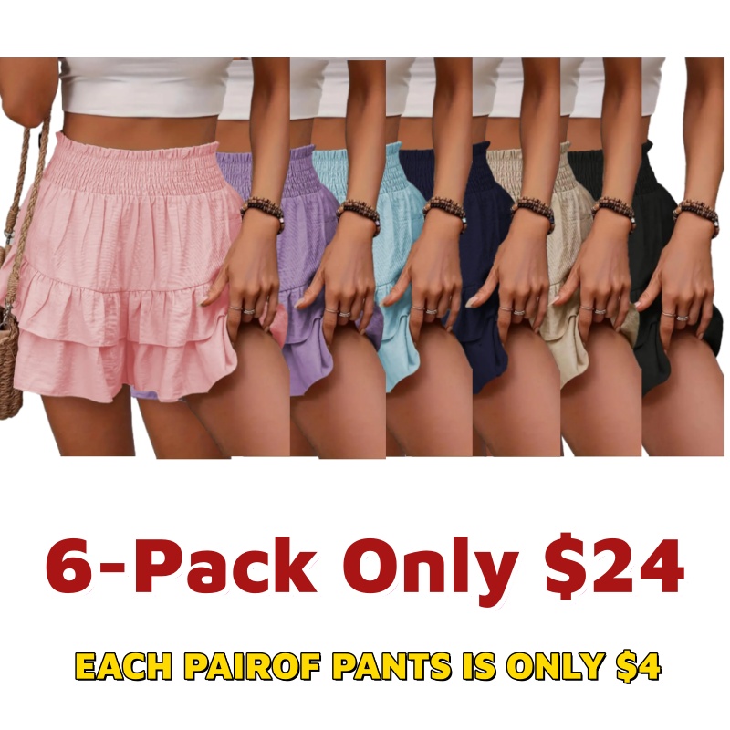 Women's Frill Trim Ruffle Hem Shirred High Waist Shorts, Boho Casual Tiered Layer Shorts for Spring & Summer, Ladies Bottoms for Daily Wear, Womenswear, Rara Skirts, Fit