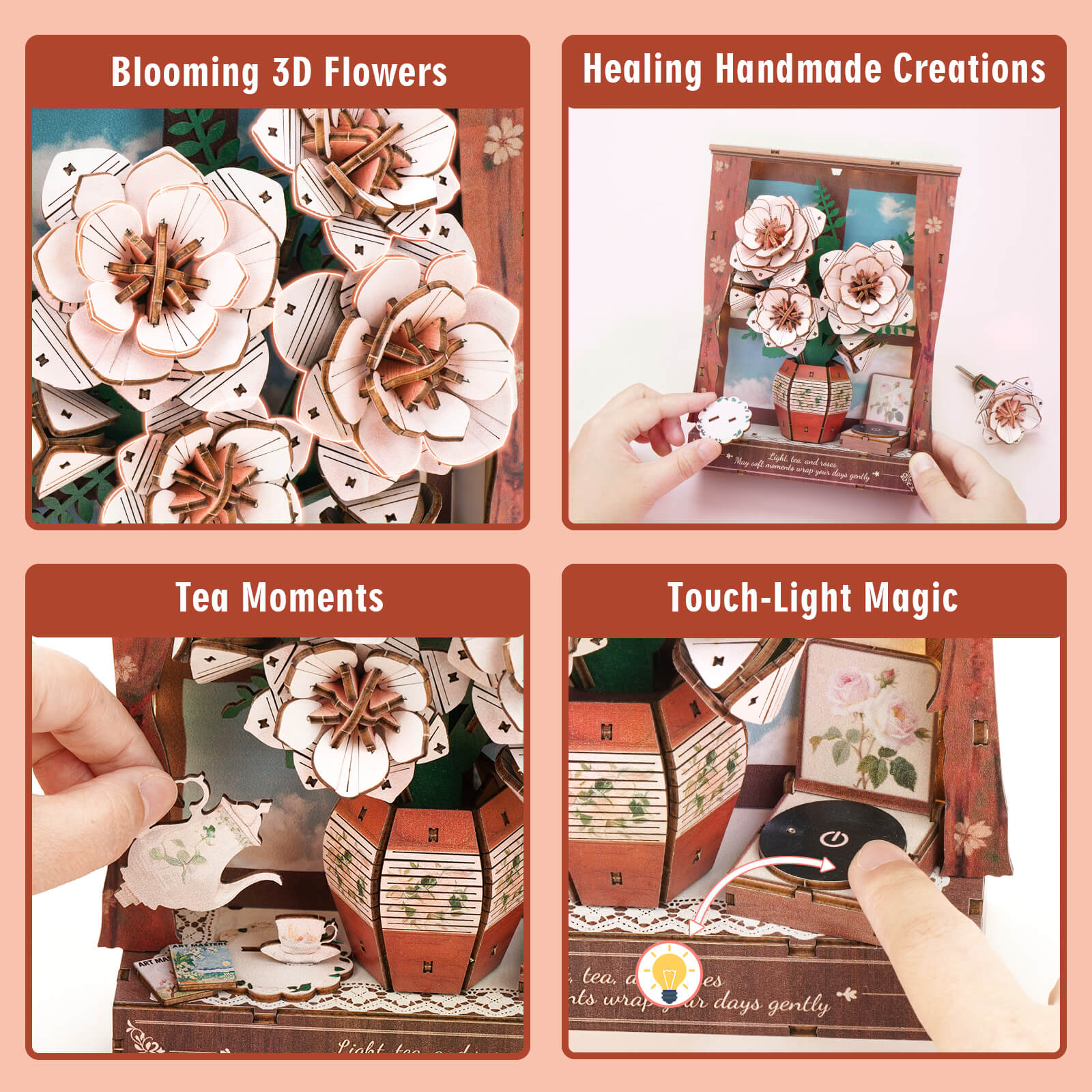 Crimson Rose Whispers– DIY Wooden Painting, 3D Puzzle Craft Kit