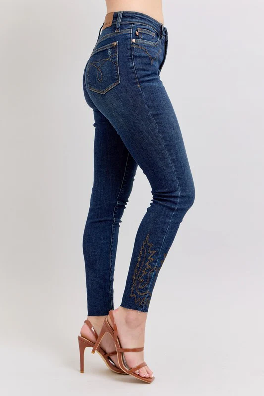 Blue Full Size Embroidered High Rise Skinny Jeans Plus Size