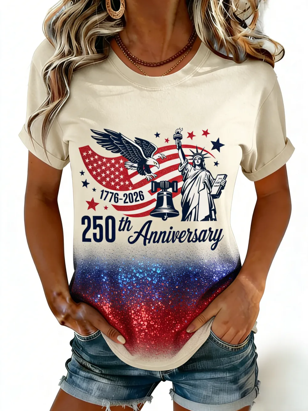 250th Anniversary Statue of Liberty Glitter Ombre T-Shirt
