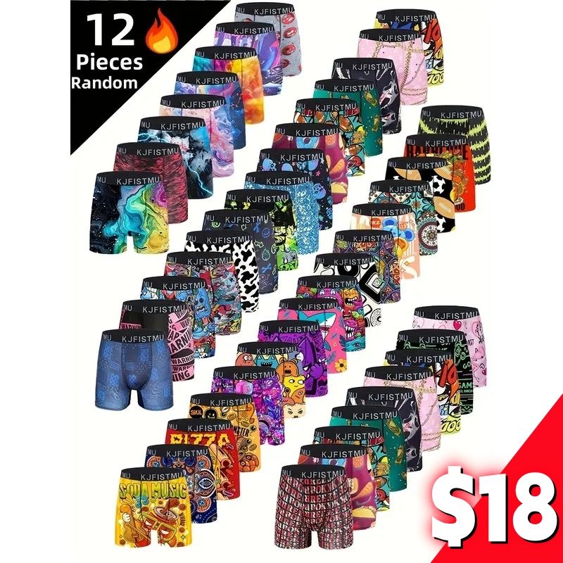 12/20/40pcs Men's Cartoon Tie-Dye Striped Boxer Briefs