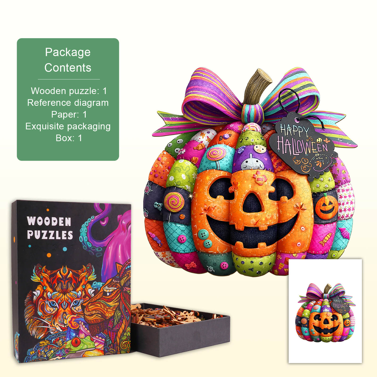 Halloween Pumpkin Gift Pack Wooden Jigsaw Puzzle