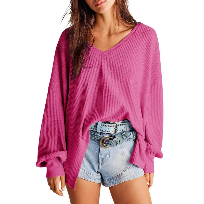 Women's Waffle Knit V-Neck Top