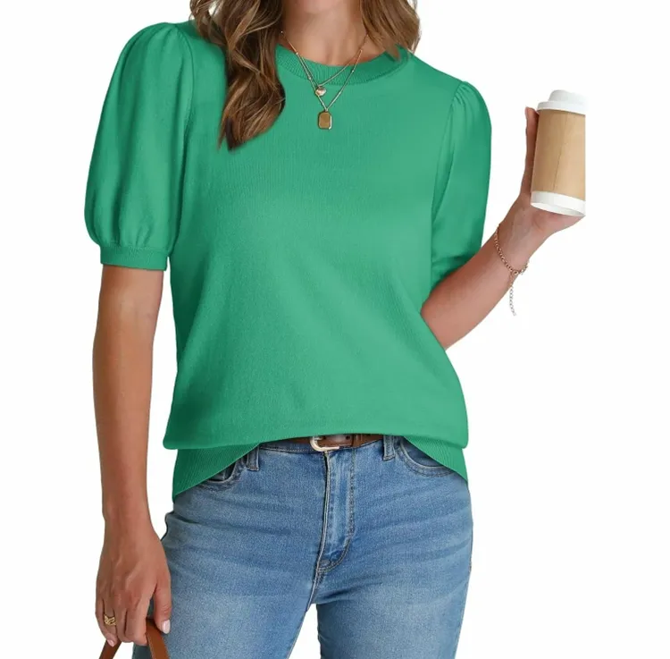 Women's Puff Sleeve Sweater – Trendy Spring/Summer Work Top