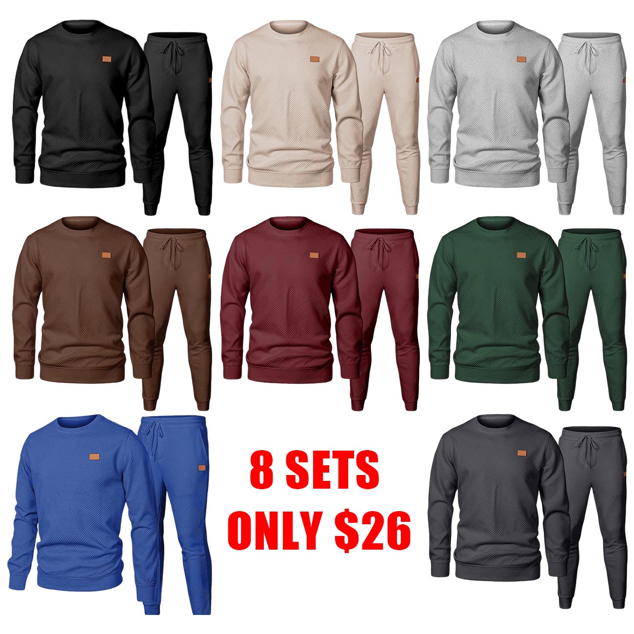 Men's 2-Piece Sweatsuit – Jacquard Crewneck Sweatshirt & Jogger Tracksuit Set