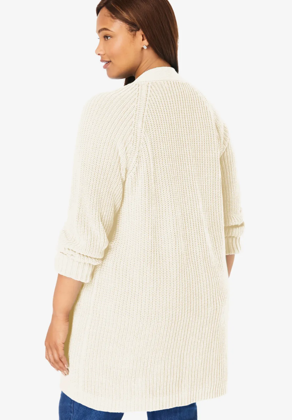 Button-Front Shaker Cardigan