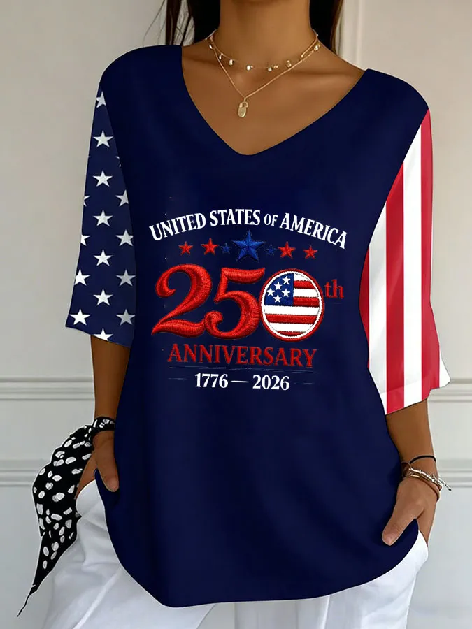 Women'S Independence Day 250Th Anniversary Printed Short Sleeves