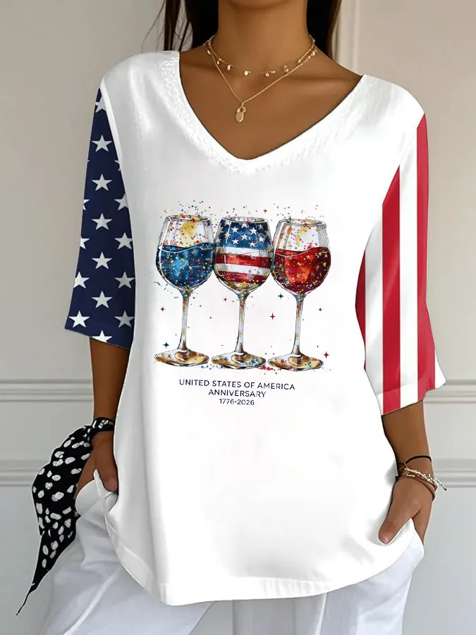 Women'S Independence Day 250Th Anniversary Printed Short Sleeves