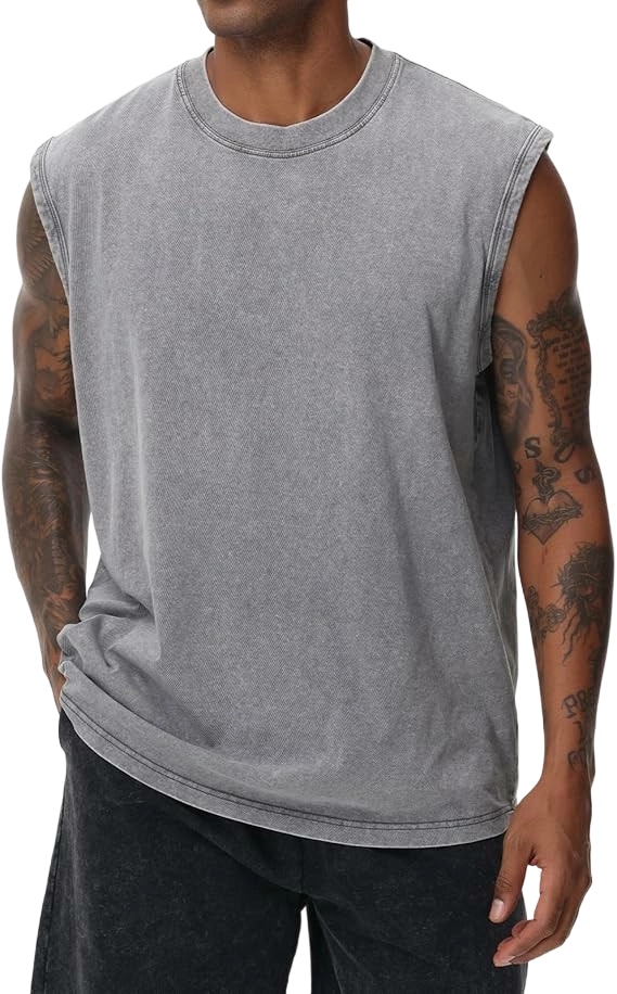Unisex Cotton Workout Tank Tops Sleeveless Acid Wash Tshirts