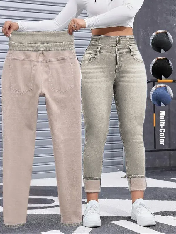 🔥Last Day 89% OFF🔥Women's High Elasticity Fleece Lined Thick Denim Jeans