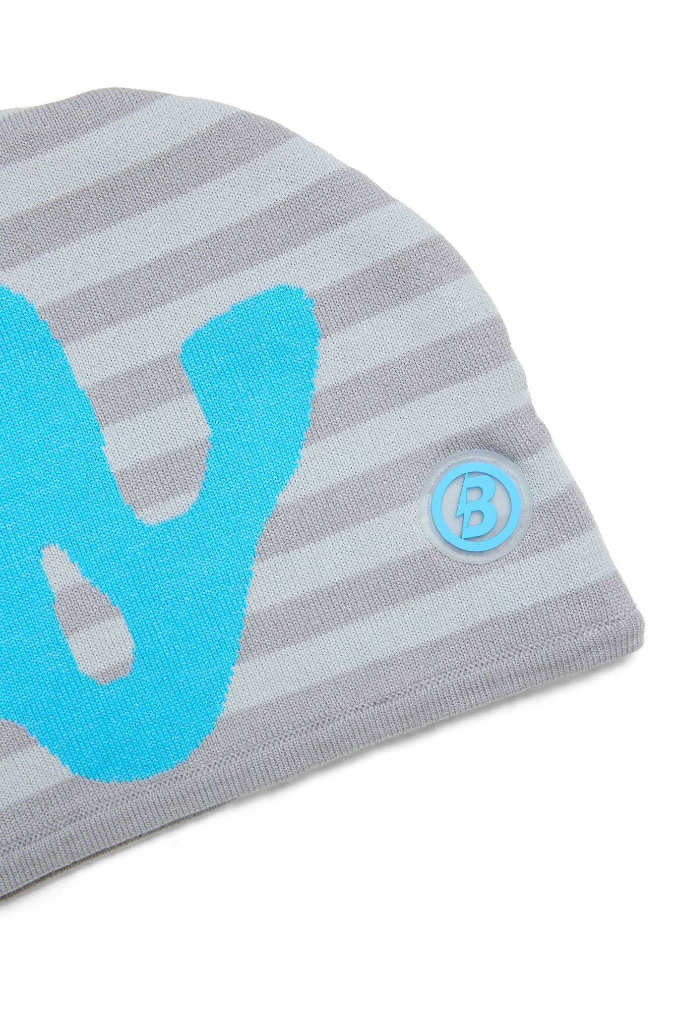 STRIPED KNIT BEANIE (HEATHER GREY/TURQUOISE)