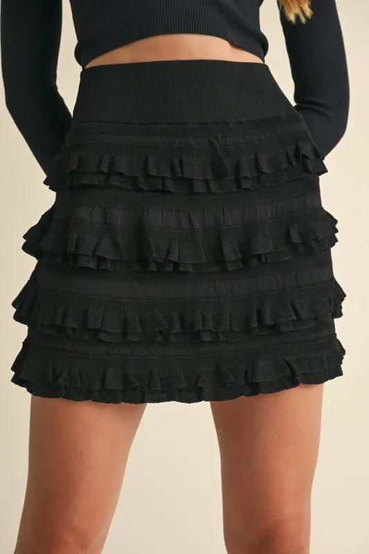 Ruffled Detail High Waist Knit Mini Skirt