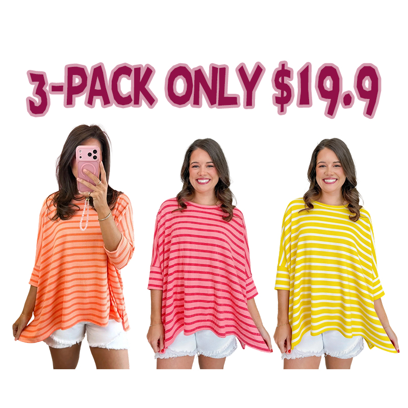 Women’s Spring Striped Raised Rib 3/4 Sleeve Top