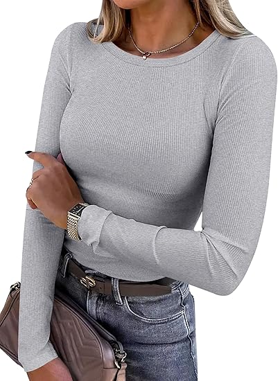 Women's Slim Fit Rib Knit Long Sleeve Top