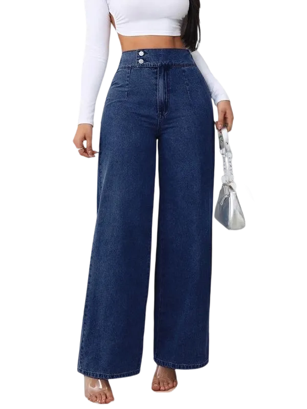 Women’s High Waist Wide Leg Jeans with Elastic Waist
