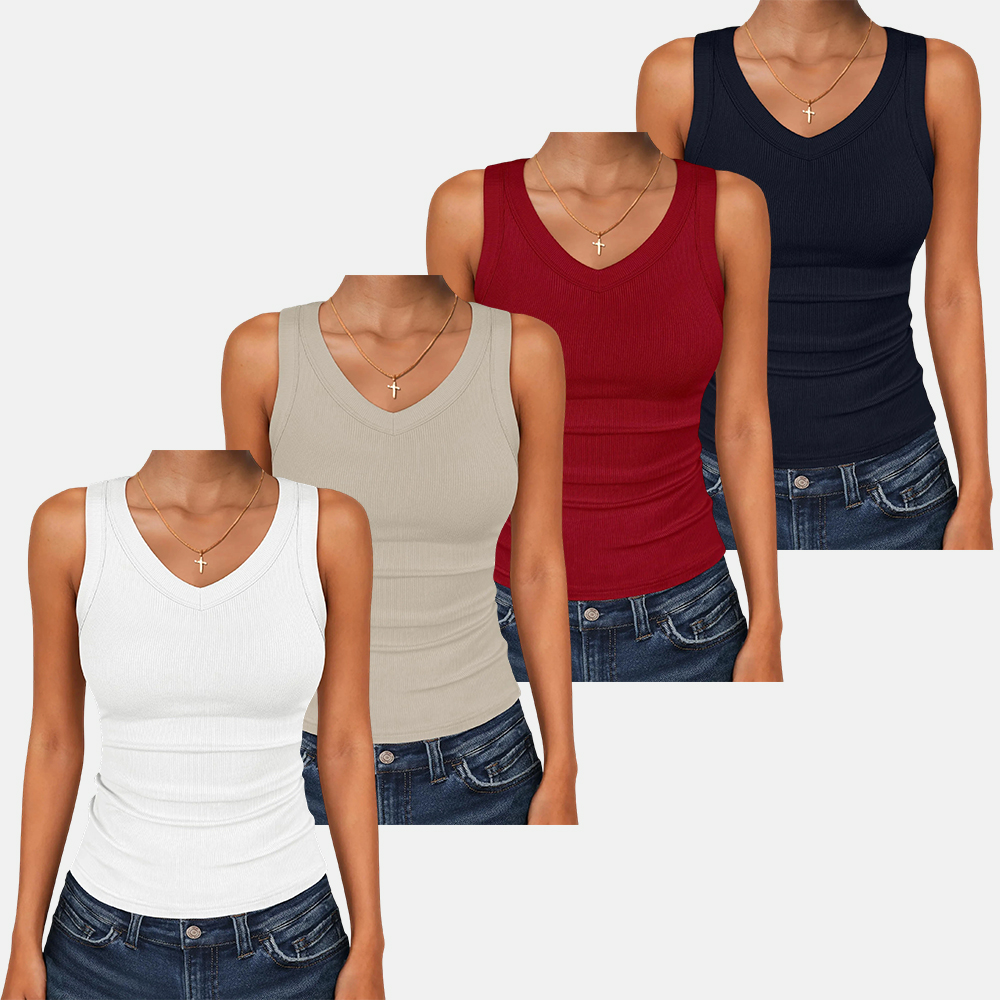 Tank Tops for Women V Neck Ribbed Knit Slim Fitted Sleeveless Tee – 2026 Summer Casual Basic Tanks