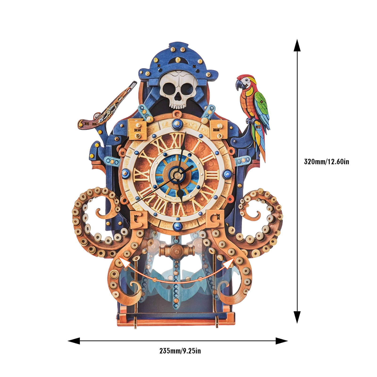 Octopus Sea Monster  – DIY Wooden Clock, 3D Puzzle Craft Kit