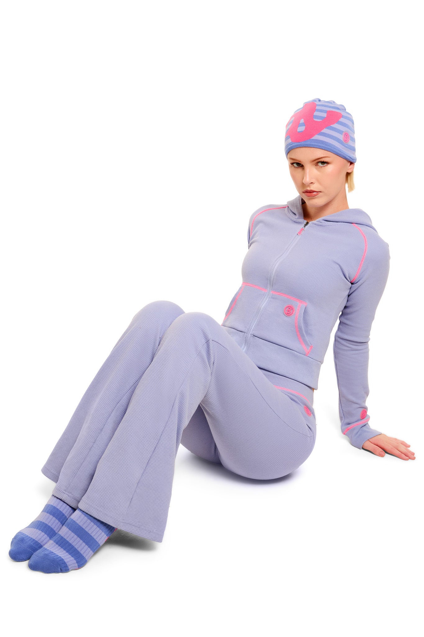 WAFFLE KNIT BOOT CUT PANTS (LAVENDER/PINK)