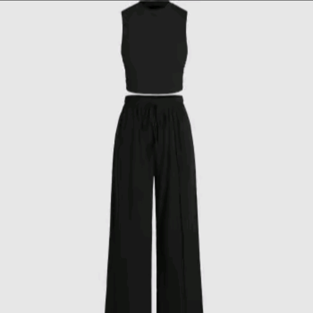 kendall same style Women's 2-Piece Ruched Tank Top and Elastic Waist Tie Trousers Set – Casual Lounge Outfit, 6 Colors