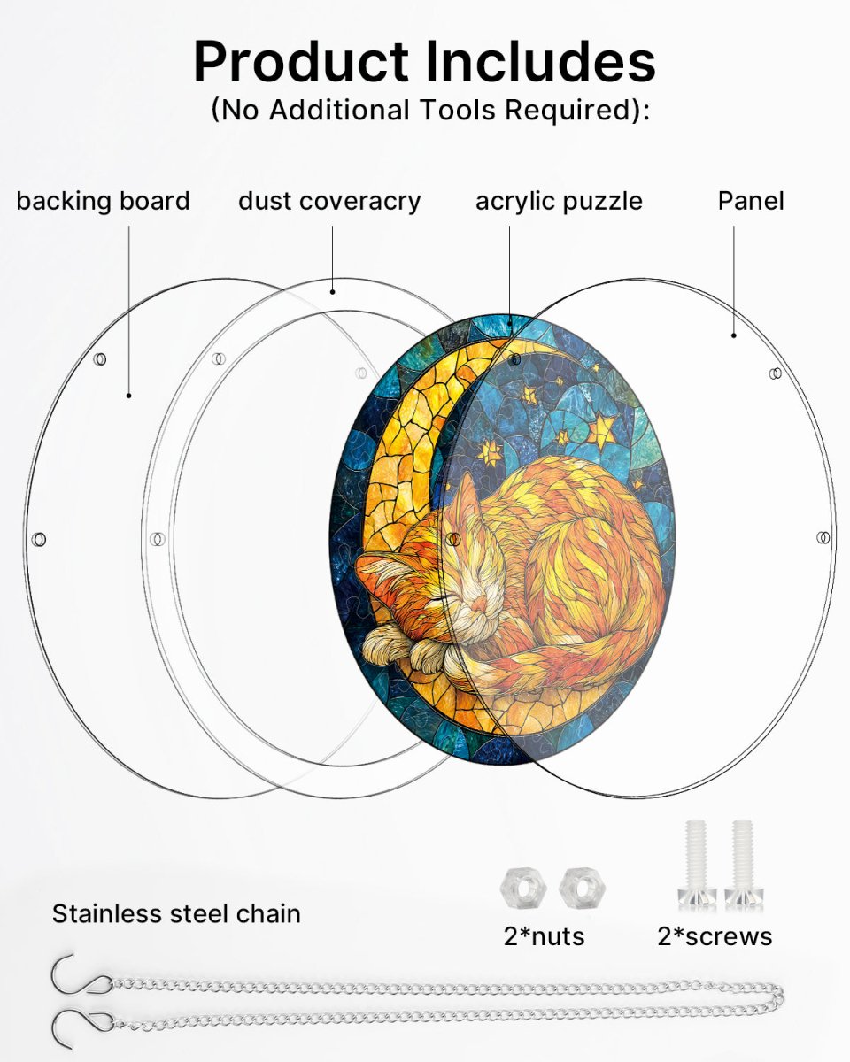 Acrylic Jigsaw Puzzle Suncatcher - Starry Moon Cat
