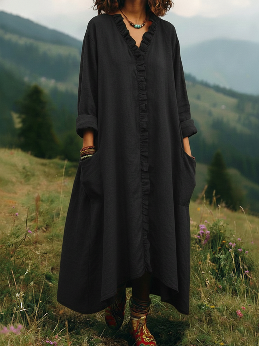 Vintage Lace V-neck Irregular Hem Dress