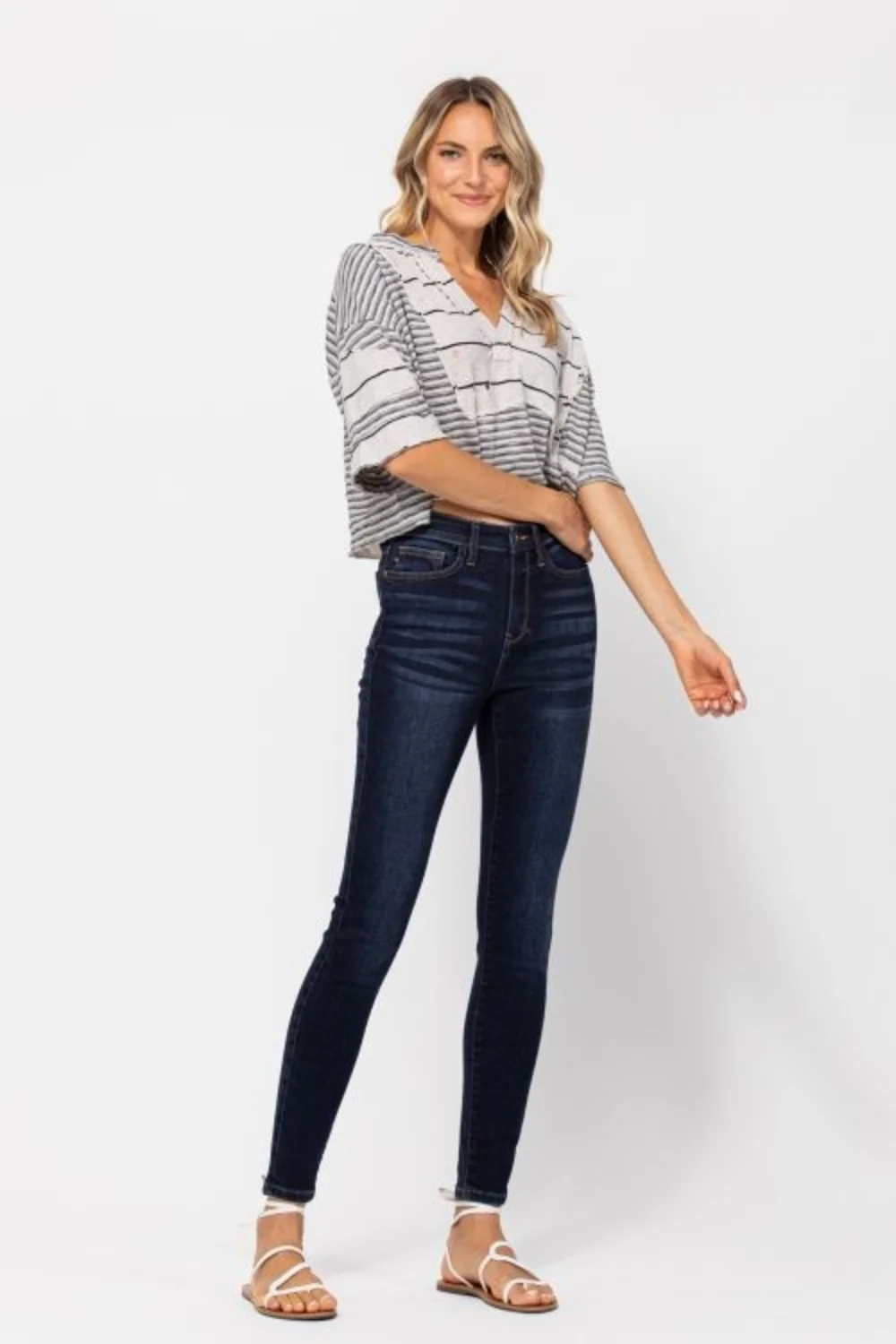 Blue Full Size High Waist Handsand Skinny Jeans