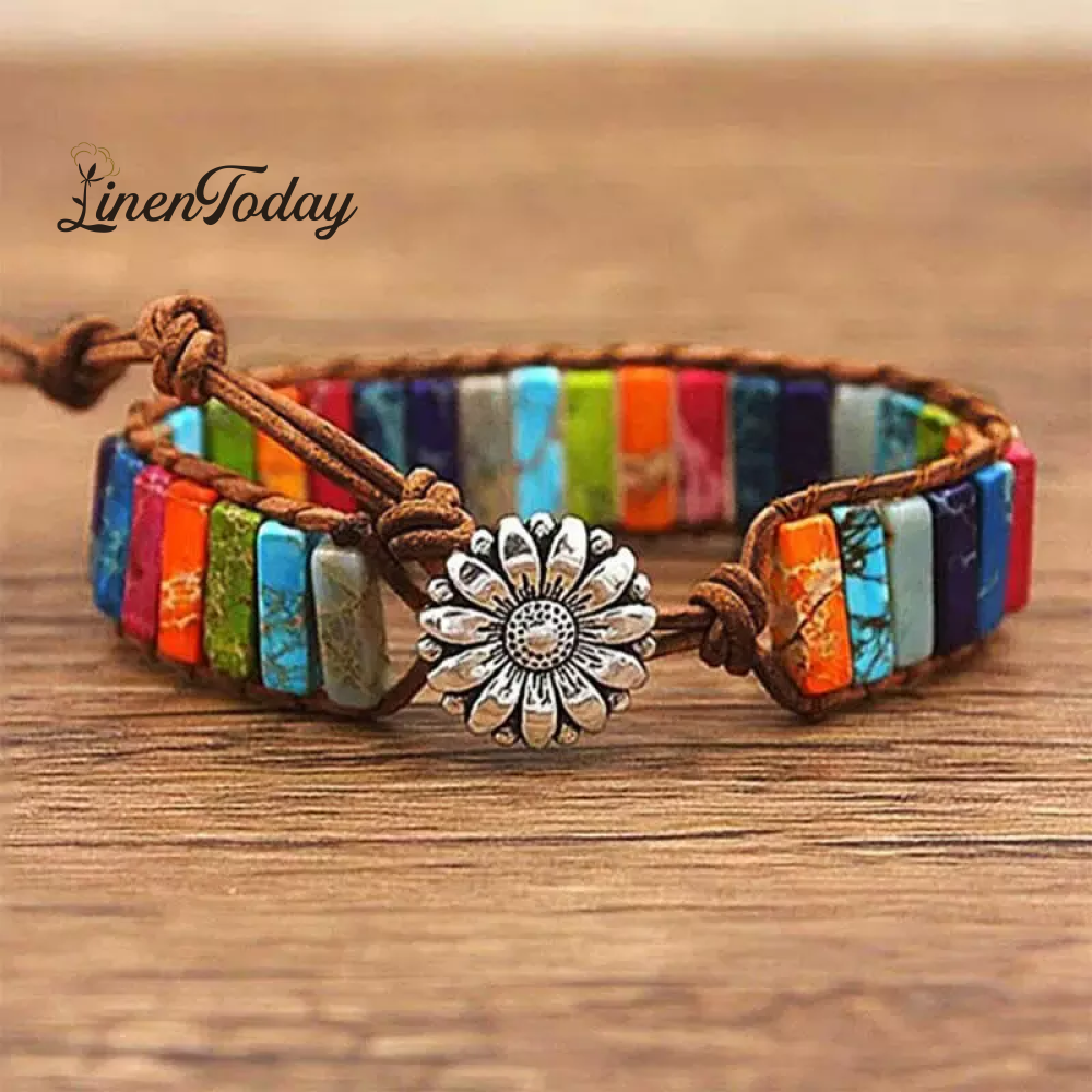 Sunflower Colorful Stone Beaded Wrap Bracelet