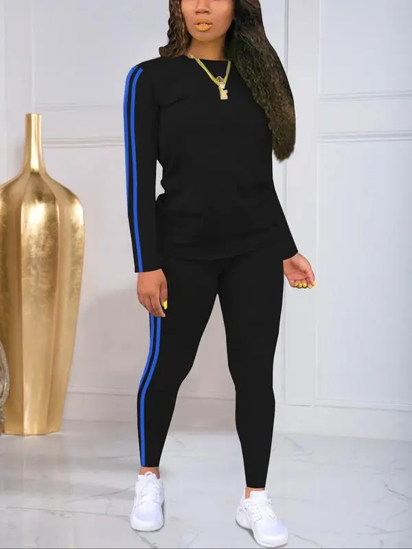 Women’s Striped Long Sleeve Top & Pants Set