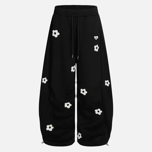 Women's Floral Towel-Embroidery Barrel Sweatpants