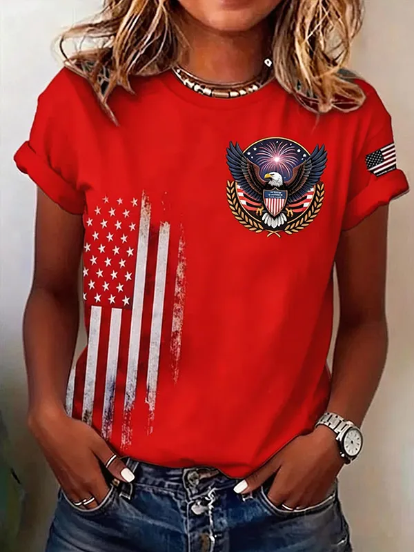 Ladies' Leisure 250Th Anniversary National Day Celebration Round Neck Short Sleeved T-Shirt