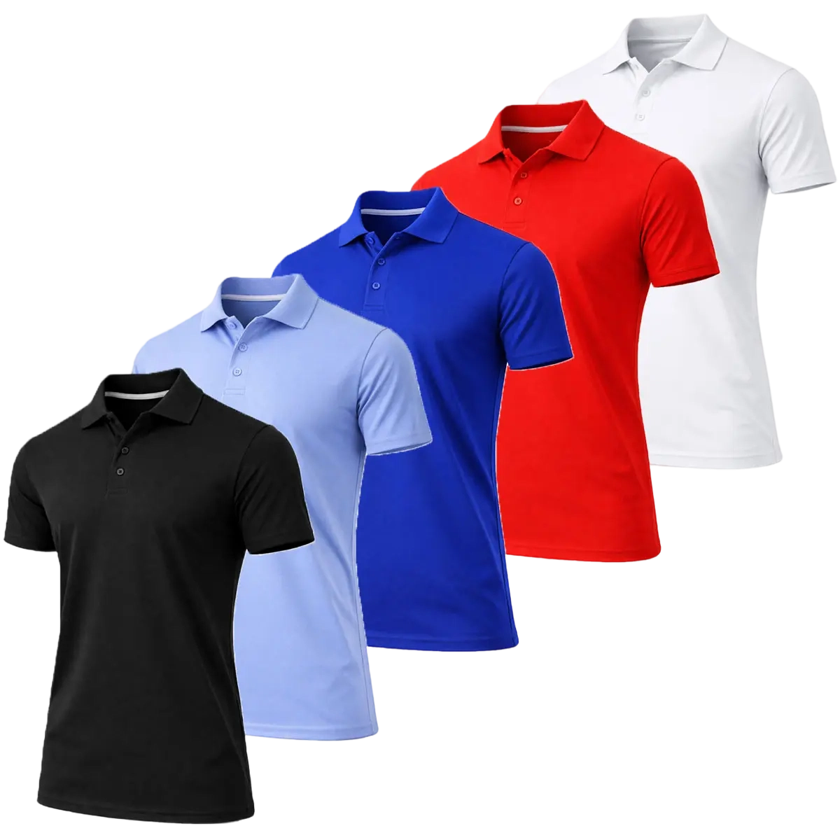 Men's 5-Pack Dry Fit Moisture-Wicking Fabric Polo Collar Shirt Menswear Stylish Ribbed Sleeve