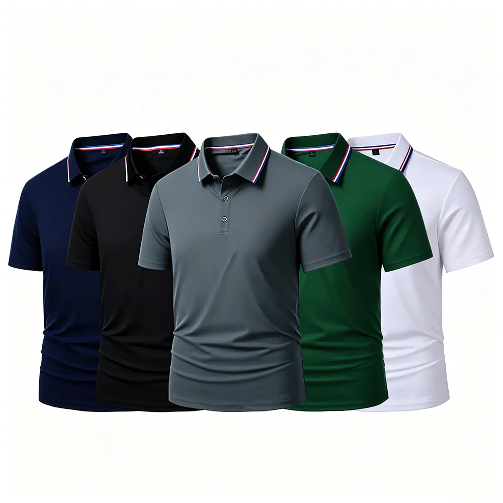 Men's Quick Dry Color Block Striped Polo Shirt⚡