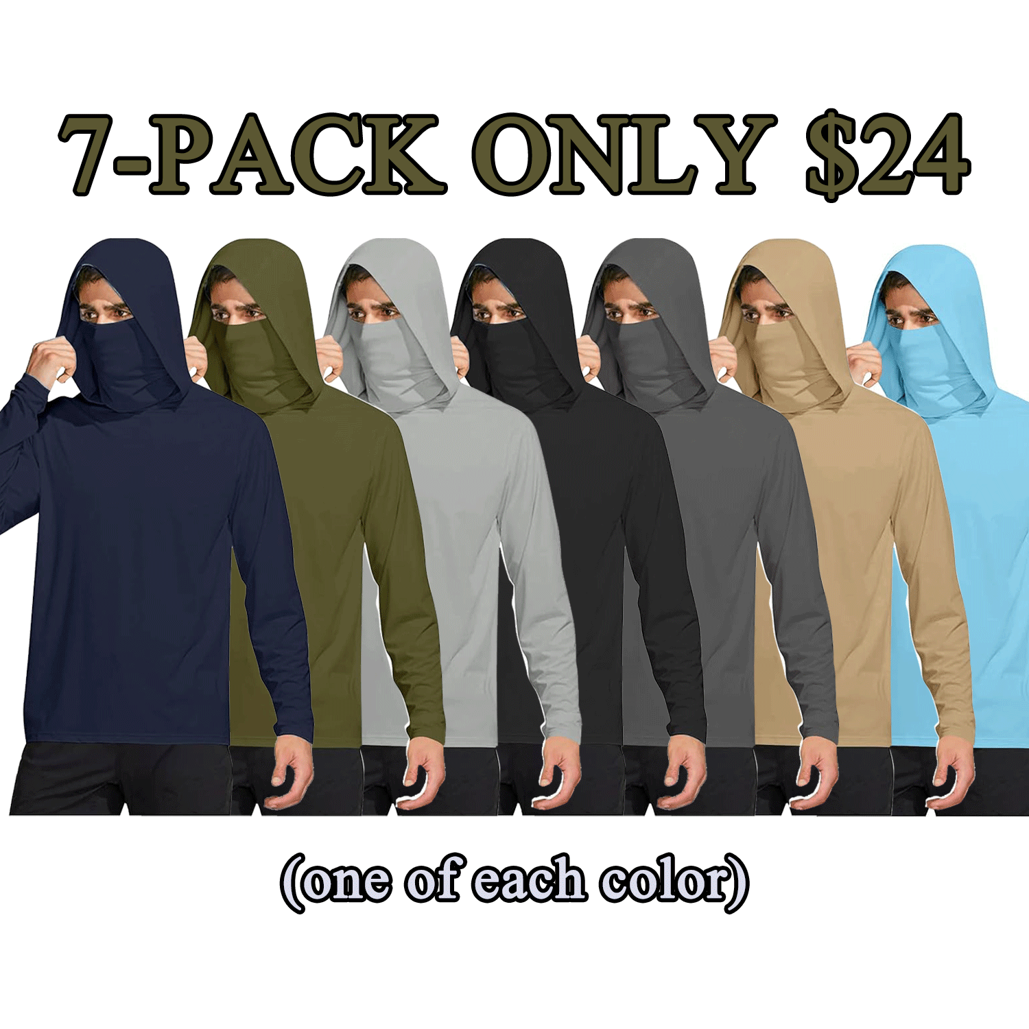 Men’s UPF 50+ Sun Protection Hooded Fishing Shirt with Face Mask