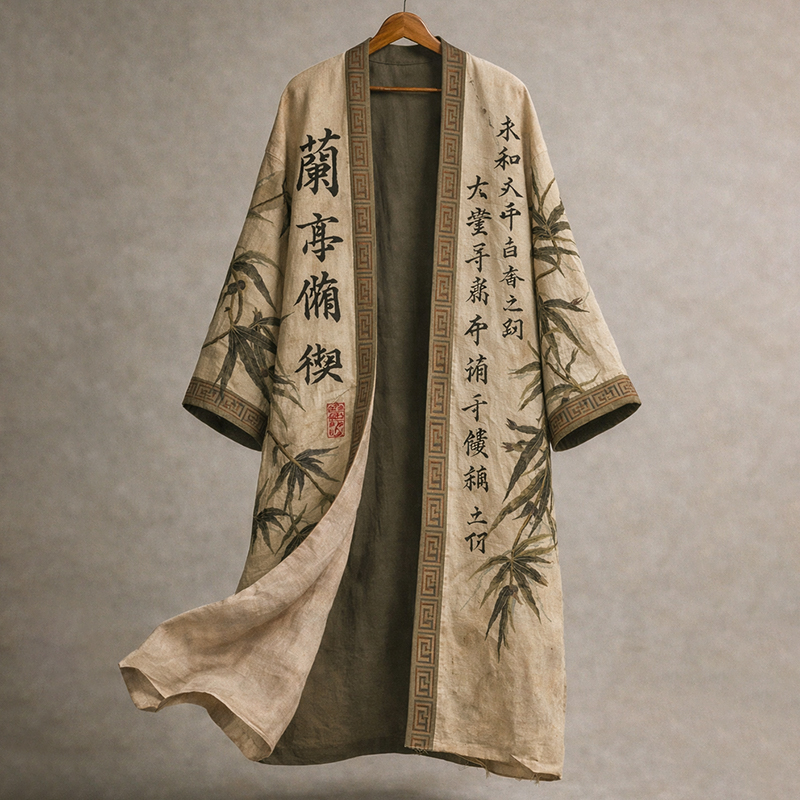 Men's Bamboo Art Pattern Linen Blend Kimono