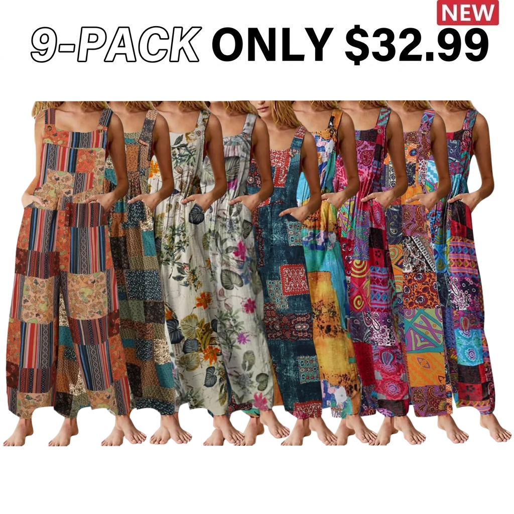 Tanming Women's Patchwork Dual Pocket Jumpsuit Loose Floral Print Bohemian Wide Leg Bib Overall Springfresh