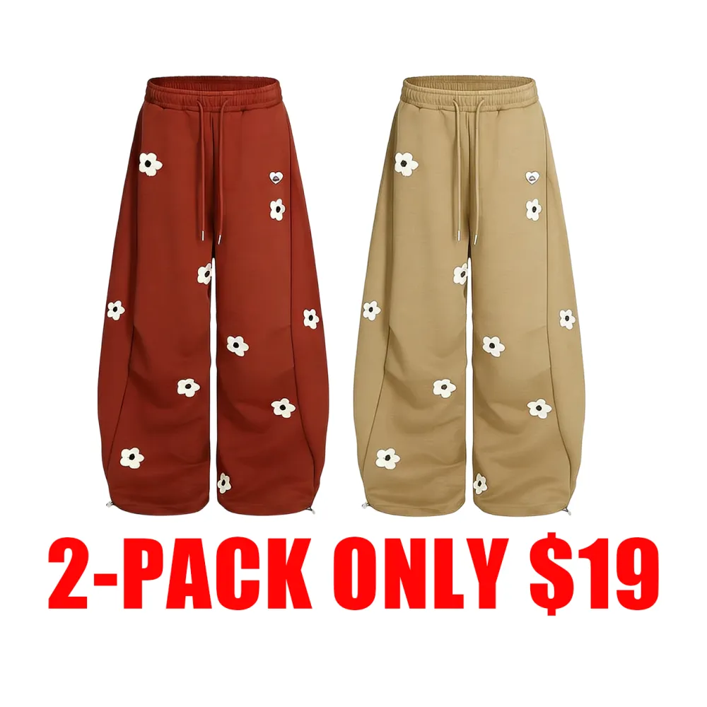 Women's Floral Towel-Embroidery Barrel Sweatpants