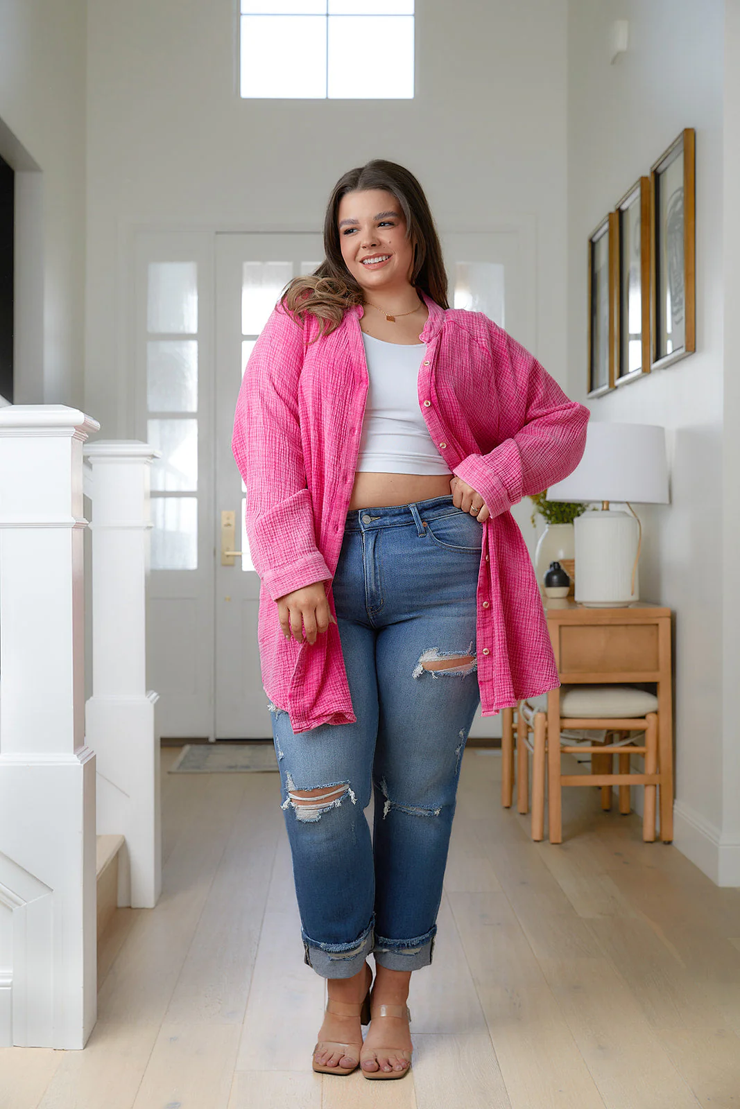 High Rise Distressed Straight Jeans